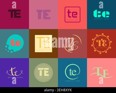 TE logo company template. Letter t and e logotype. Set different classic serif lettering and modern bold text with design elements. Initial font typog Stock Vector