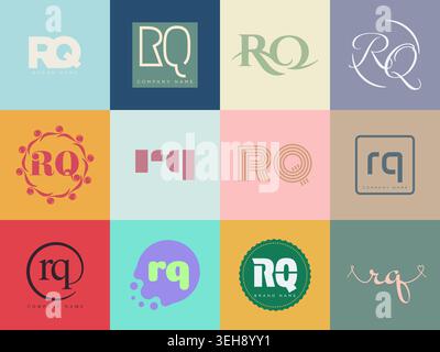 RQ logo company template. Letter r and q logotype. Set different classic serif lettering and modern bold text with design elements. Initial font typog Stock Vector