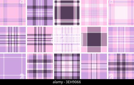 Plaid pattern set perfect for multipurpose design workflows. Vector tartan patterns enhance style, cohesion, and visual appeal. Stock Vector