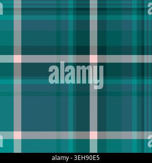 Place textile texture vector, warmth pattern background check. Cloth seamless fabric tartan plaid in cyan and teal colors palette. Stock Vector