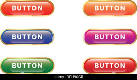 Colorful Glossy Web Button Collection Set with Rounded UI Interface Elements for Modern Digital Design Stock Vector