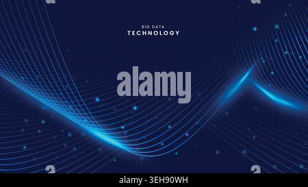 Abstract Blue Big Data Technology Background with Glowing Wave Lines and Digital Light Particles' Stock Vector
