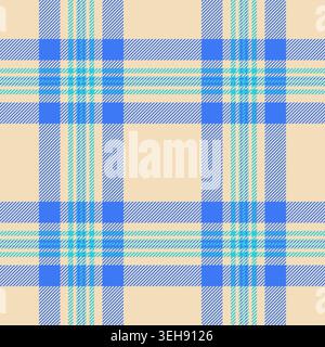 Gentle background vector texture, store tartan pattern seamless. Tattersall fabric plaid textile check in light and blue colors palette. Stock Vector