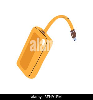 Yellow portable power bank charger with cable isolated on white background vector Stock Vector