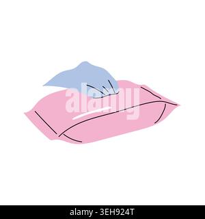 Pink packet of wet wipes or tissues for travel hygiene isolated on white vector Stock Vector