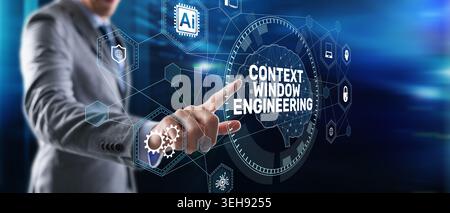 Context Window Engineering Artificial Intelligence Optimization for Large Language Model Processing and Prompt Systems. Stock Photo