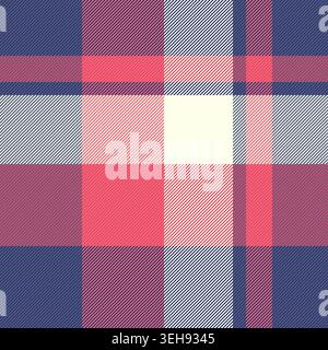 Proud vector tartan texture, outside textile pattern fabric. Editable check background plaid seamless in blue and red colors palette. Stock Vector