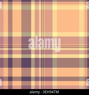 Jersey vector fabric pattern, new year tartan seamless plaid. Soft texture background textile check in orange and yellow colors palette. Stock Vector