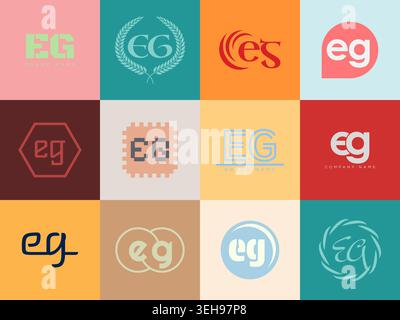EG logo company template. Letter e and g logotype. Set different classic serif lettering and modern bold text with design elements. Initial font typog Stock Vector
