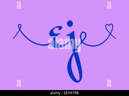 EJ initial wedding monogram calligraphy vector illustration. Hand drawn lettering e and j love logo design for valentines day poster, greeting card, p Stock Vector