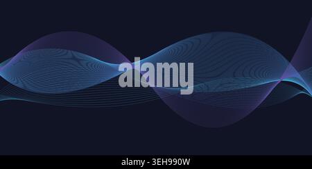 Futuristic Blue Purple Wave Background for Digital Technology Presentation Design Stock Vector