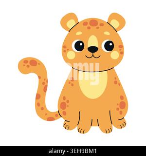 Cute cartoon leopard. African animal design. Vector flat illustration isolated on a white background Stock Vector