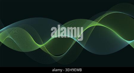 Green Neon Flowing Wave Abstract Background for Modern Technology Presentation Design Stock Vector