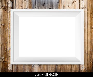 Empty white picture frame mockup. Blank photo frame templates on rustic woodbackgrounds Stock Photo