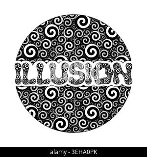 Illustration with the word illusion and hypnotic abstract circles. Isolated vector object on white background. Stock Vector