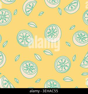 Citrus Outline Seamless Pattern Yellow Summer Stock Vector