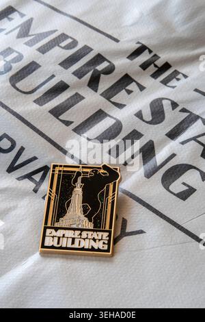 Close-up of purchased souvenirs from the Empire State Building observation deck, 2026, New York City, USA Stock Photo