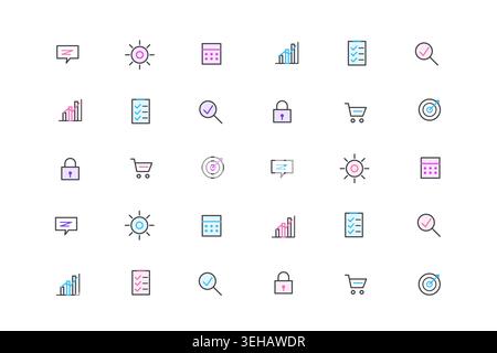 Editable icon pack featuring minimal line pictograms with consistent stroke styling Stock Vector