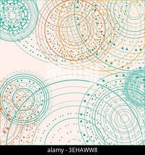 Abstract background made from overlapping concentric circle groups with subtle flattened transparency colors Stock Vector