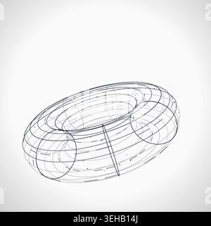 Modern technology-inspired 3D wire torus with layered lines and connection points Stock Vector