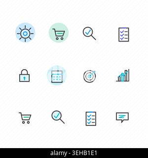 Editable icon pack featuring minimal line pictograms with consistent stroke styling Stock Vector