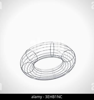 Abstract futuristic torus structure rendered as a clean geometric network background Stock Vector