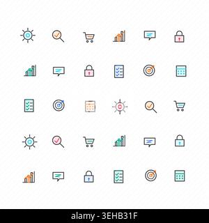 Editable icon pack featuring minimal line pictograms with consistent stroke styling Stock Vector