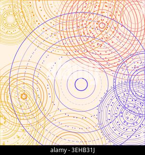 Abstract background made from overlapping concentric circle groups with subtle flattened transparency colors Stock Vector