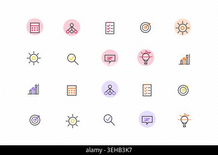 Editable icon pack featuring minimal line pictograms with consistent stroke styling Stock Vector