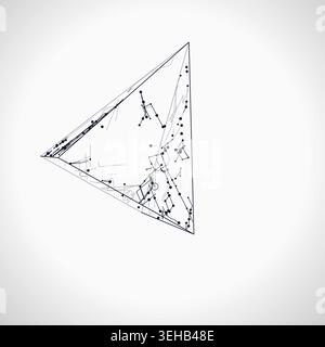 Modern technology-inspired 3D wire pyramid with layered lines and connection points Stock Vector