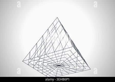 Modern technology-inspired 3D wire pyramid with layered lines and connection points Stock Vector