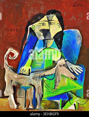 Pablo Picasso, Woman and Dog, 1962 Stock Vector