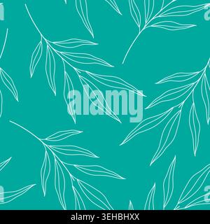 White stroke olive branches Seamless Pattern Light on color background Minimal Flat wrapping design. Isolated Vector illustration Mediterranean Themed Background Print Textile or wallpaper flat design Stock Vector
