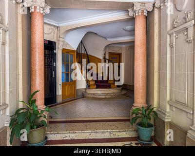 Paris, France, Wide Angle View, Inside, Old Parisien Apartment Building Hallway, Stairway Stock Photo