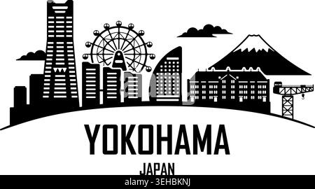 Yokohama skyline silhouette with famous landmarks   vector illustration Stock Vector
