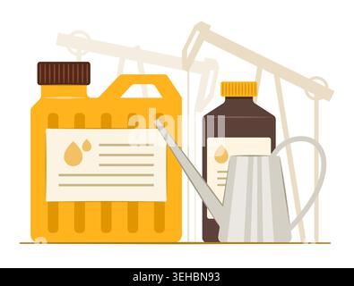 Fuel Oil Gallon and Petroleum Products with Oil Pumps of Land Rig Production for Petroleum Power, Fuel and Gasoline Industry Concept Clip Art Stock Vector