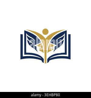 Modern professional educational logo featuring an open book and student figure. Stock Vector