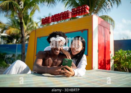 Couple enjoying travel, creating unforgettable memories through their passion for travel photography Stock Photo
