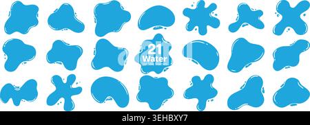 Water puddle frame set with blue liquid shapes. Organic splash blobs and wavy edges. Stock Vector