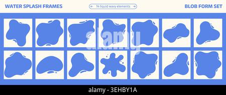 Abstract water splash frames with rounded blobs. Milk organic forms. Liquid blobs set Stock Vector
