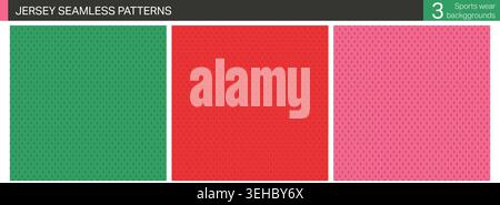 Sportswear mesh texture set. Seamless jersey material backgrounds with perforated holes Stock Vector