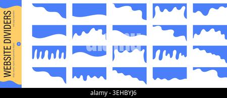 Website separators set with blue wave borders. Collection of abstract divider shapes for web pages and apps. Vector template Stock Vector