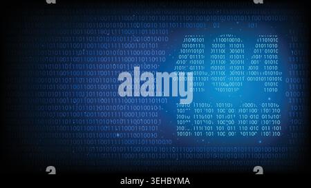 Digital binary code forming a glowing 404 error page text shape for tech concepts with dark blue background Stock Vector
