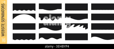 Website separator set. Black abstract borders. Collection of wave, zigzag and geometric divider shapes. Vector template Stock Vector