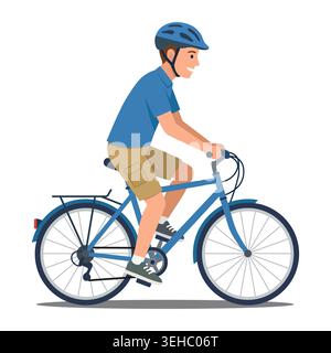 Man Riding Bicycle Wearing Helmet Isolated On White Background Vector Illustration Stock Vector