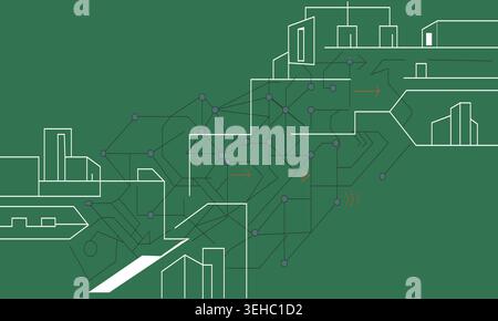 Abstract network growth path vector illustrating connected systems, digital expansion and structured data progression. Stock Vector