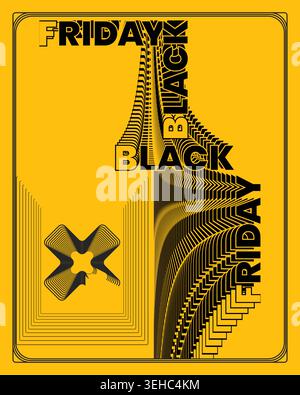 Black Friday Poster Black Yellow Circular Typography Art Stock Vector