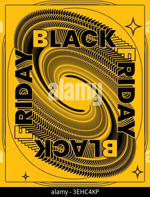 Black Friday Sale Poster Circular Typography Black Yellow Design Stock Vector