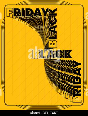 Dynamic Black Friday Poster Black Yellow Circular Typography Stock Vector