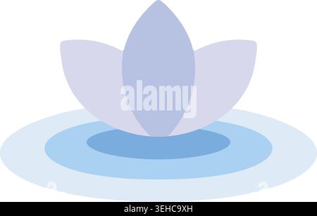 Simple illustration of a purple lotus flower floating on blue water with circular ripples. Stock Vector